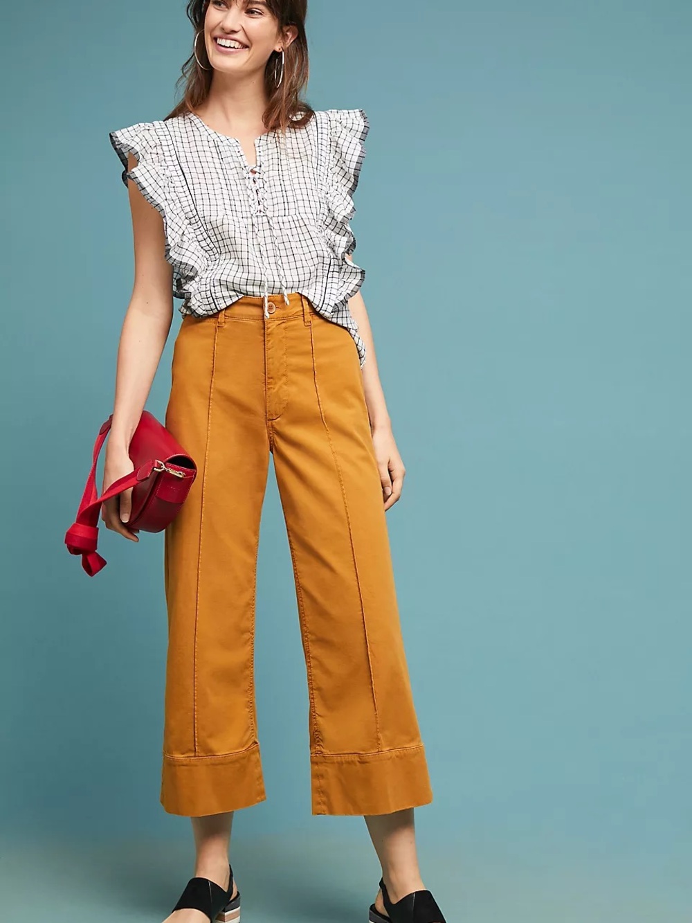 Anthropologie NWT Cropped Wide Leg Chino Trousers in Mustard Yellow